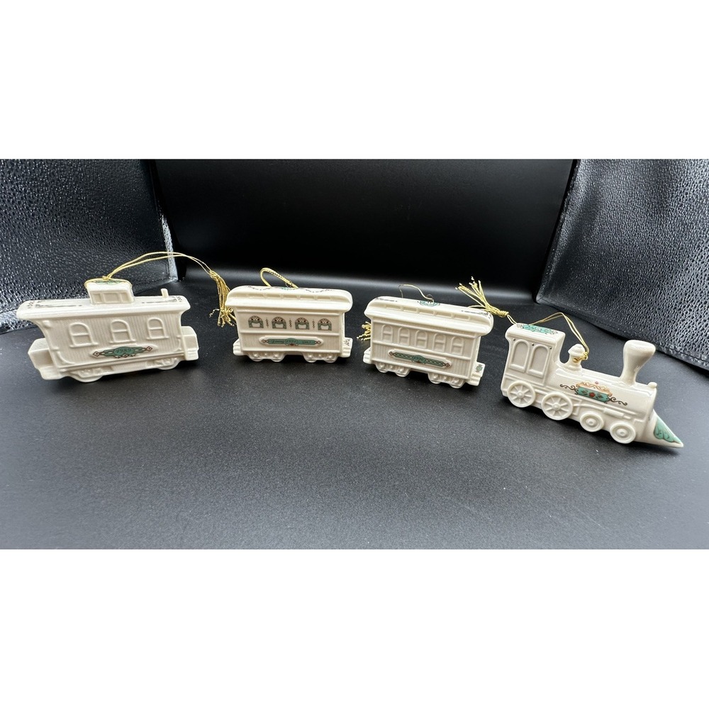 Vintage LENOX 1989-1991Yule Express Locomotive & Caboose, Cars Train Ornaments